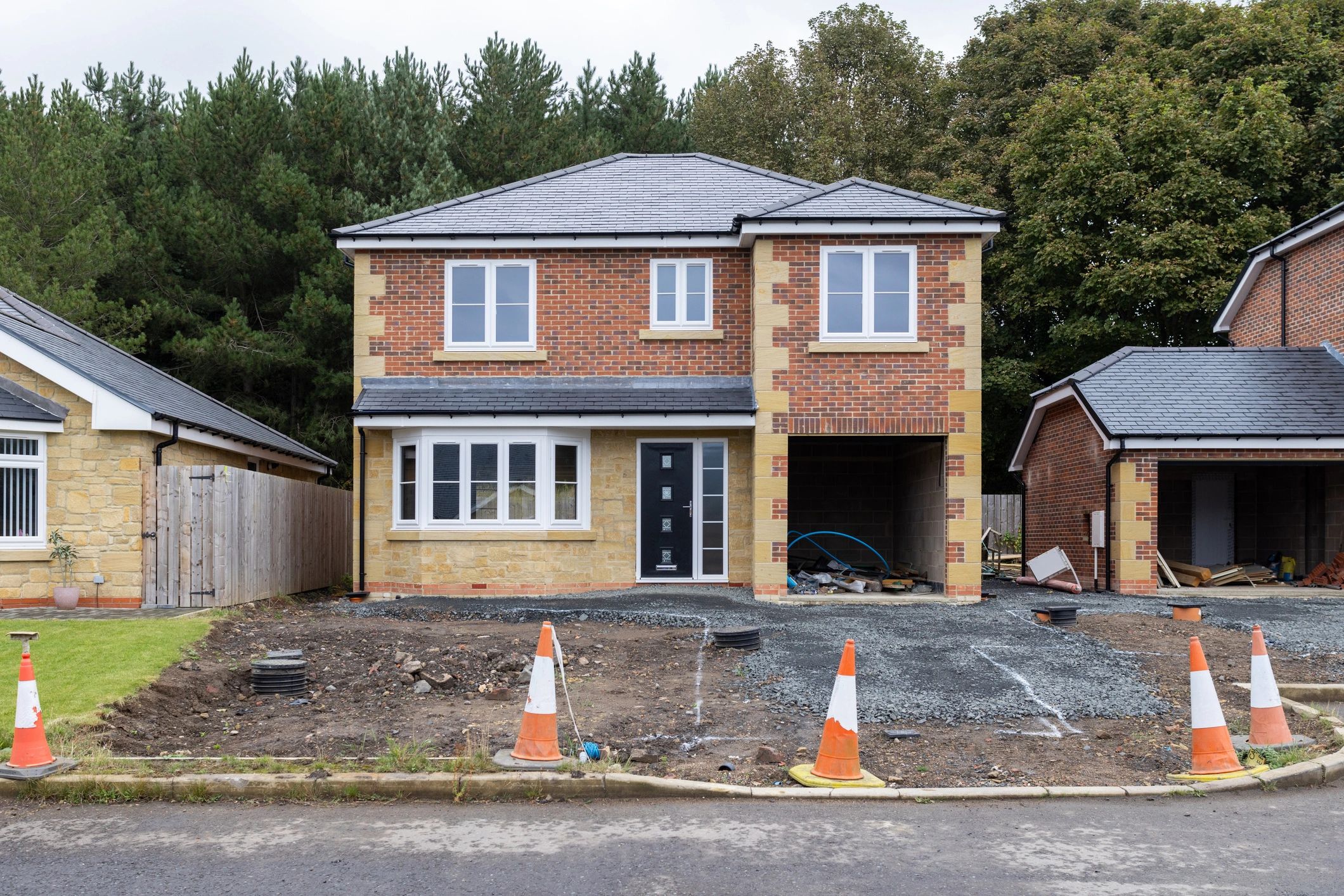New home under construction at a development site